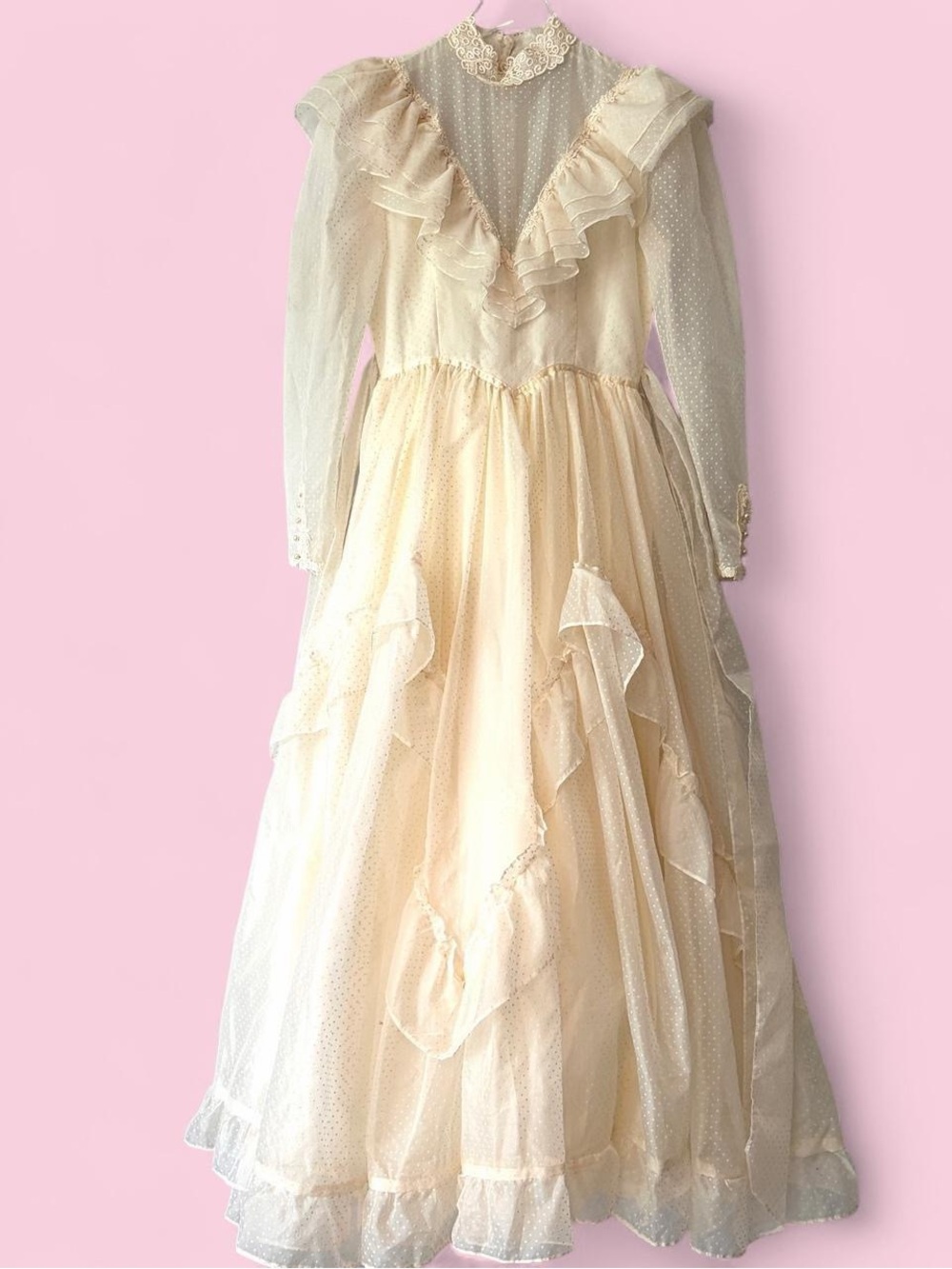1970s Gunne Sax Romantic Renaissance Bridal Collection Dot Wedding Dress